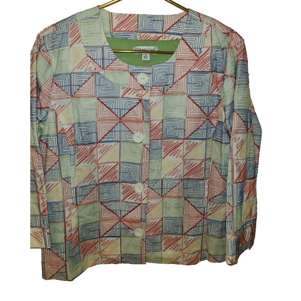 Coldwater Creek jacket Size 16 Womens Embroidered Button Front Grandmacore Lined